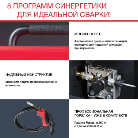 Полуавтомат сварочный FUBAG IRMIG 208 SYN PLUS (31447) + маска сварщика Хамелеон IR 9-13N S (38072) + сварочные краги на подкладке красные FWGN 10R (641180) в Махачкале фото